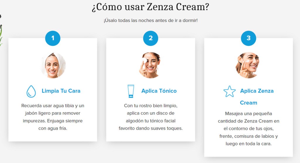 Como se usa crema Zenza antiarrugas