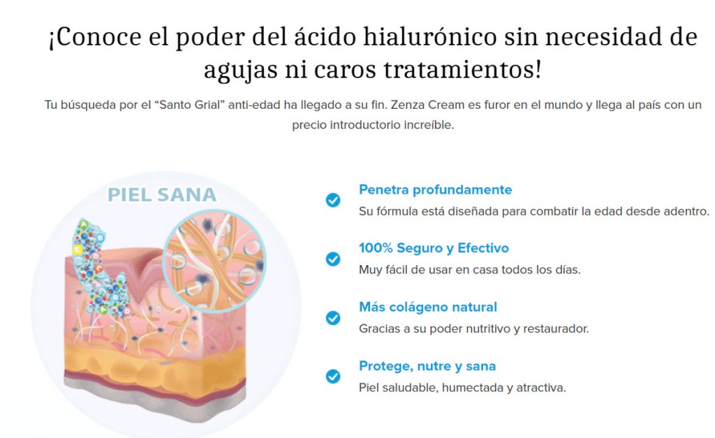 Zenza antiarrugas y Ingredientes